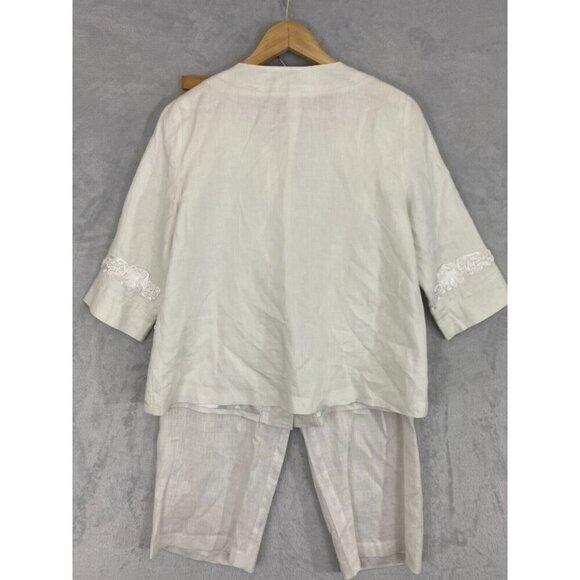 Sara Isabella 100% Linen Pants Blazer Set Small White Shirt Applique Cropped - Picture 4 of 15